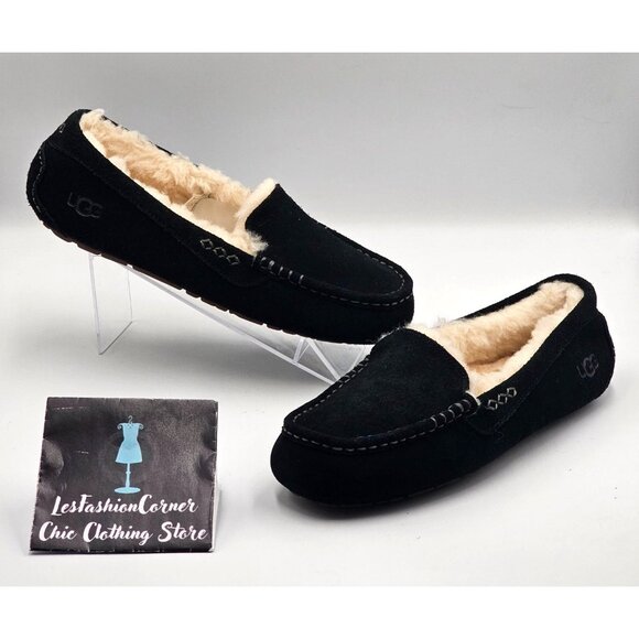 NWT Ugg Women's Black Suede \Ansley Water-Resistant Moccasin Slippers Sz 11 2998 - Picture 13 of 16